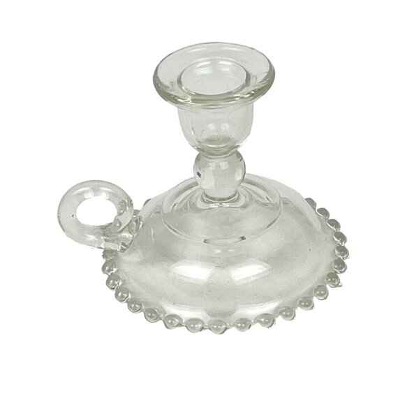 Vintage Candlewick Clear Glass Taper Candle Holder Handled Thumb Ring - Picture 4 of 6